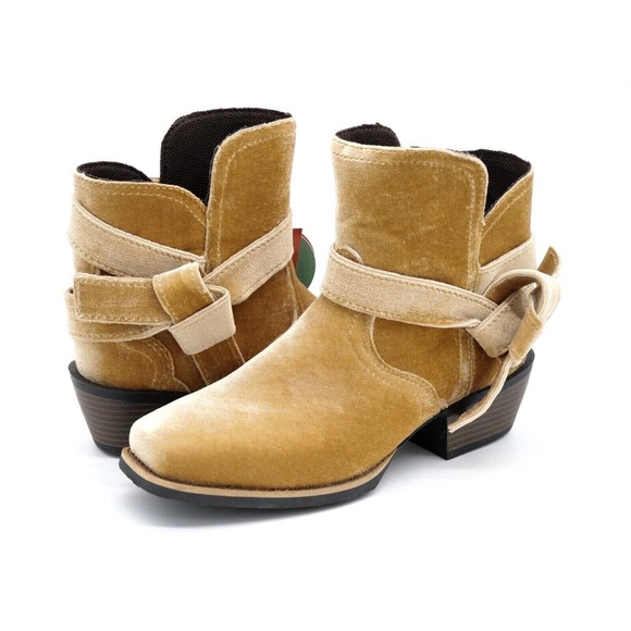 Justin Boots Shoes - Justin Elana Womens 7 B Ankle Boots Light Brown Velvet Western Square Toe Bootie